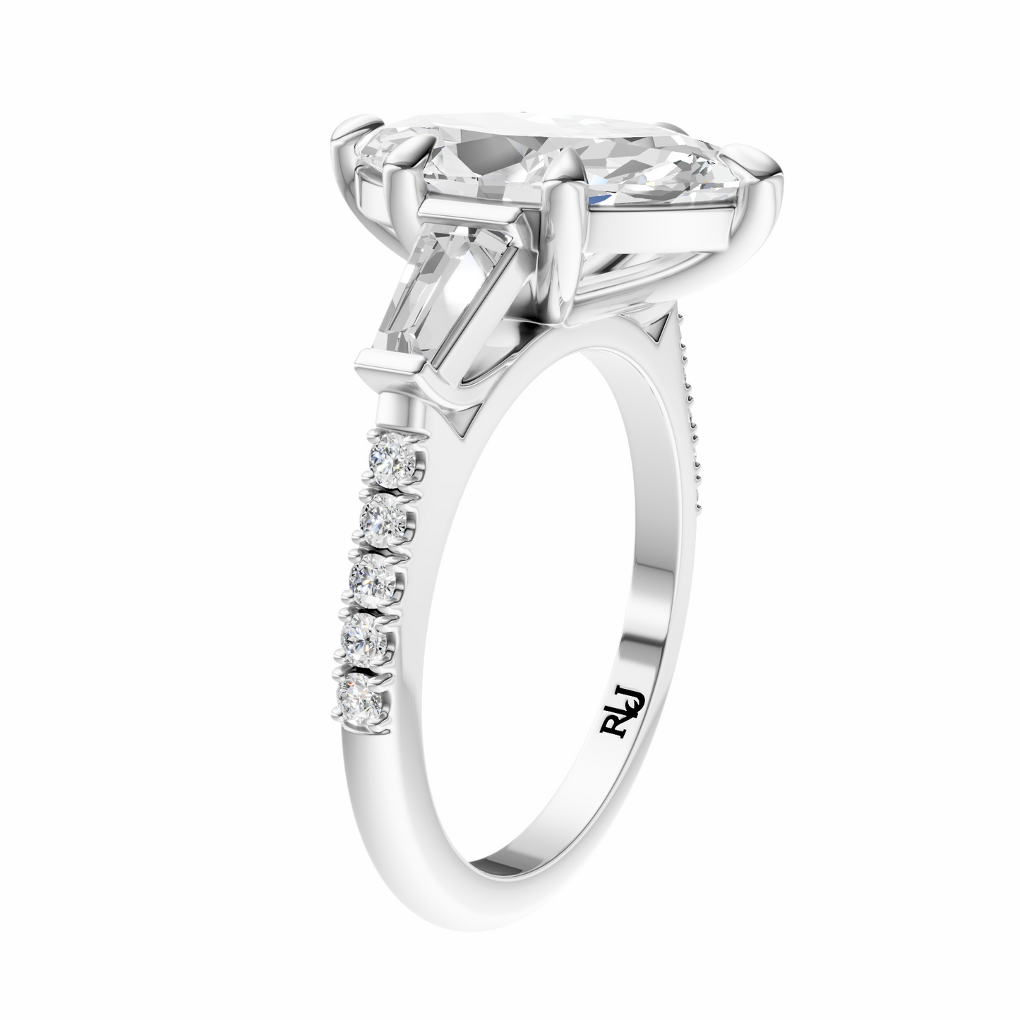 Marquise Accented Three Stone Tappered Baguettes Setting