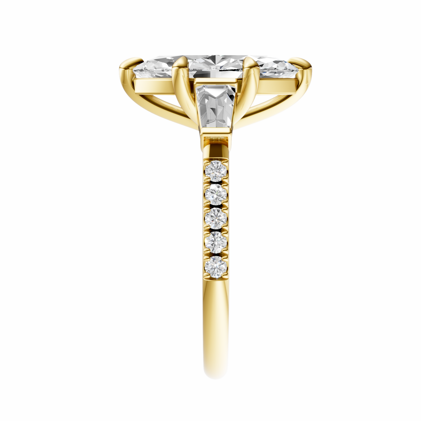 Marquise Accented Three Stone Tappered Baguettes Setting
