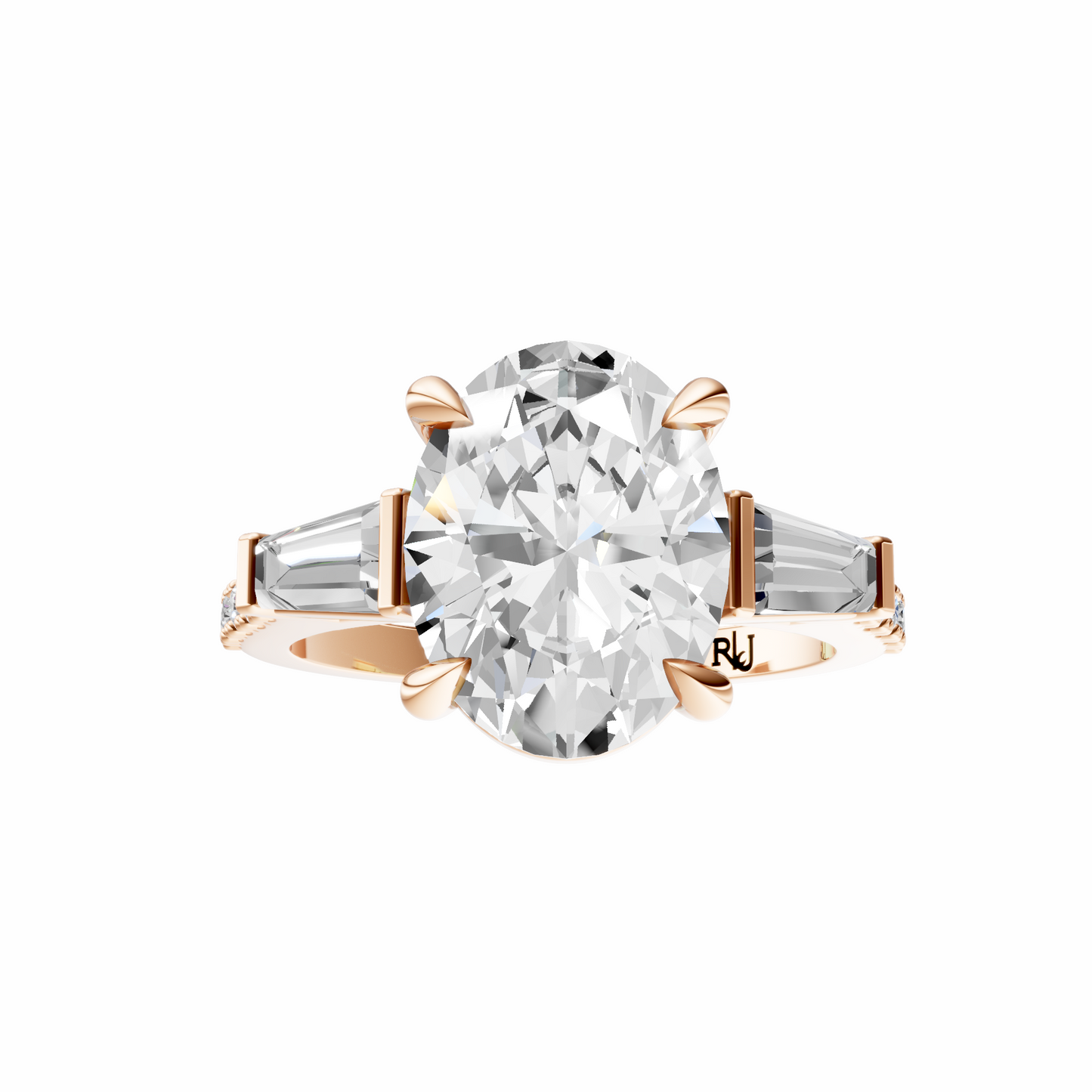 Oval Accented Three Stone Tappered Baguettes Setting