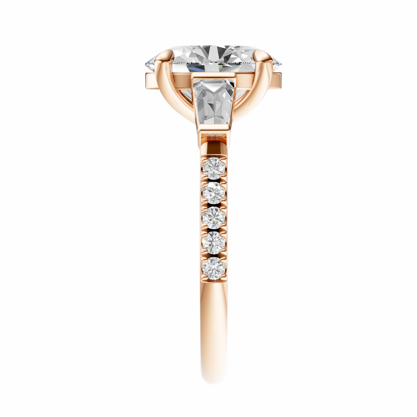 Oval Accented Three Stone Tappered Baguettes Setting