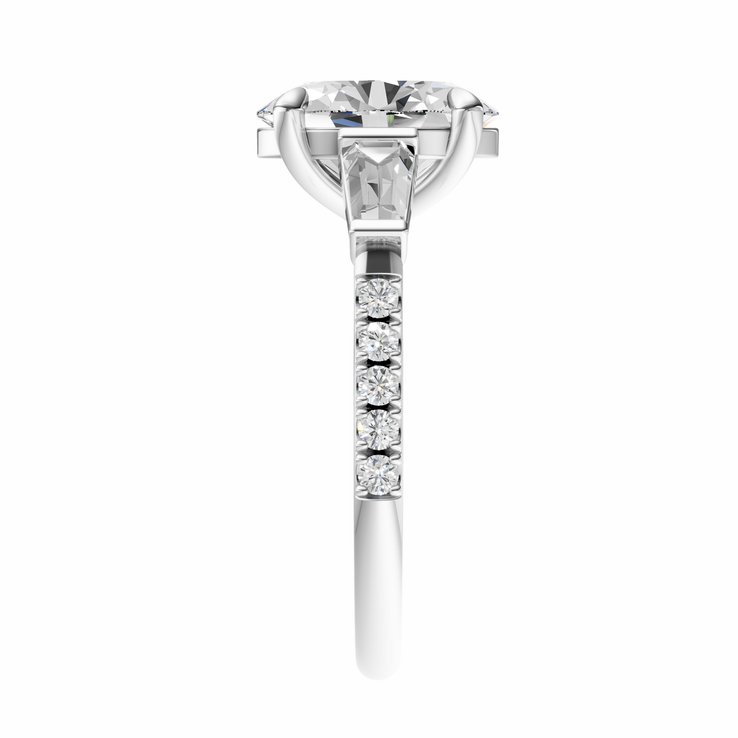 Oval Accented Three Stone Tappered Baguettes Setting