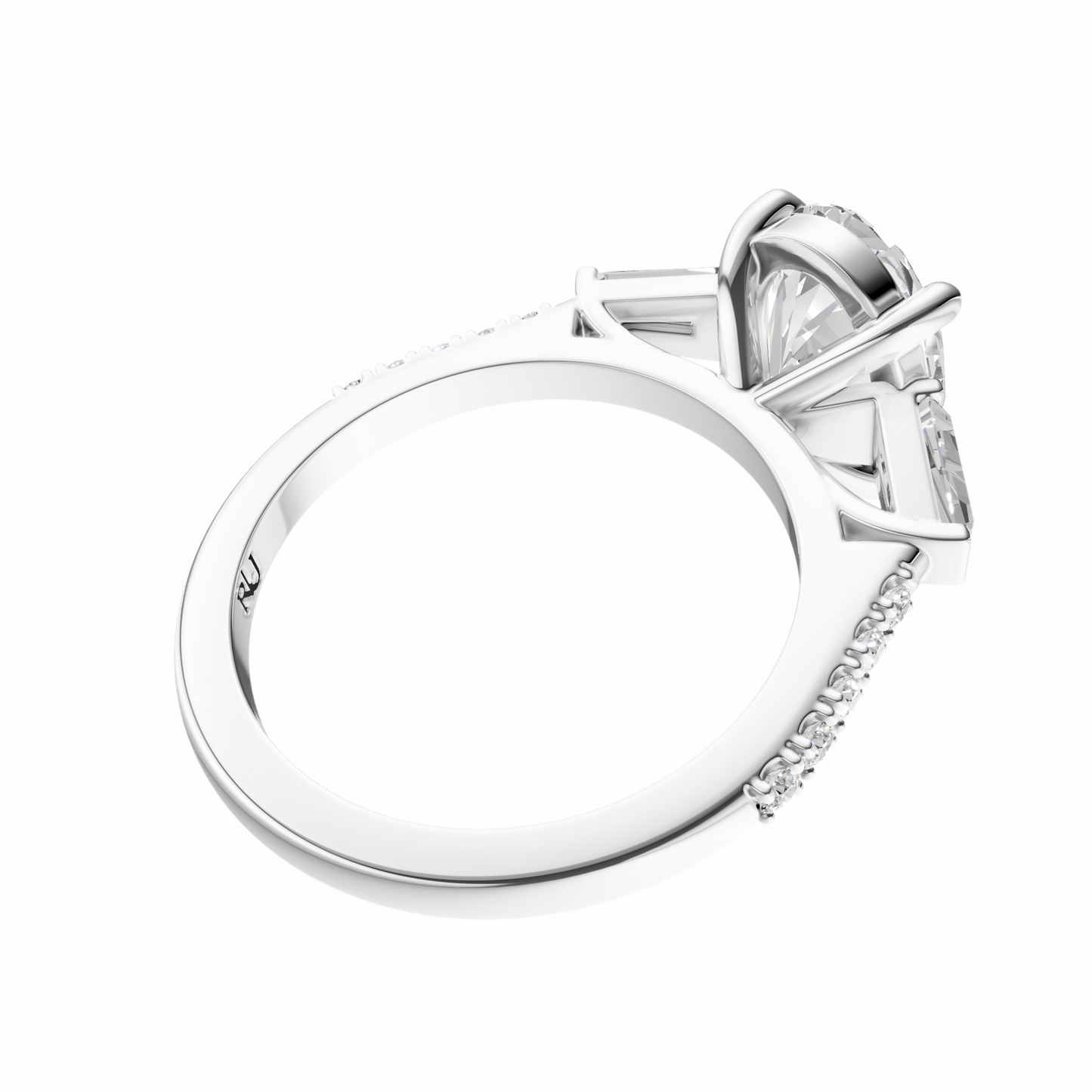 Oval Accented Three Stone Tappered Baguettes Setting