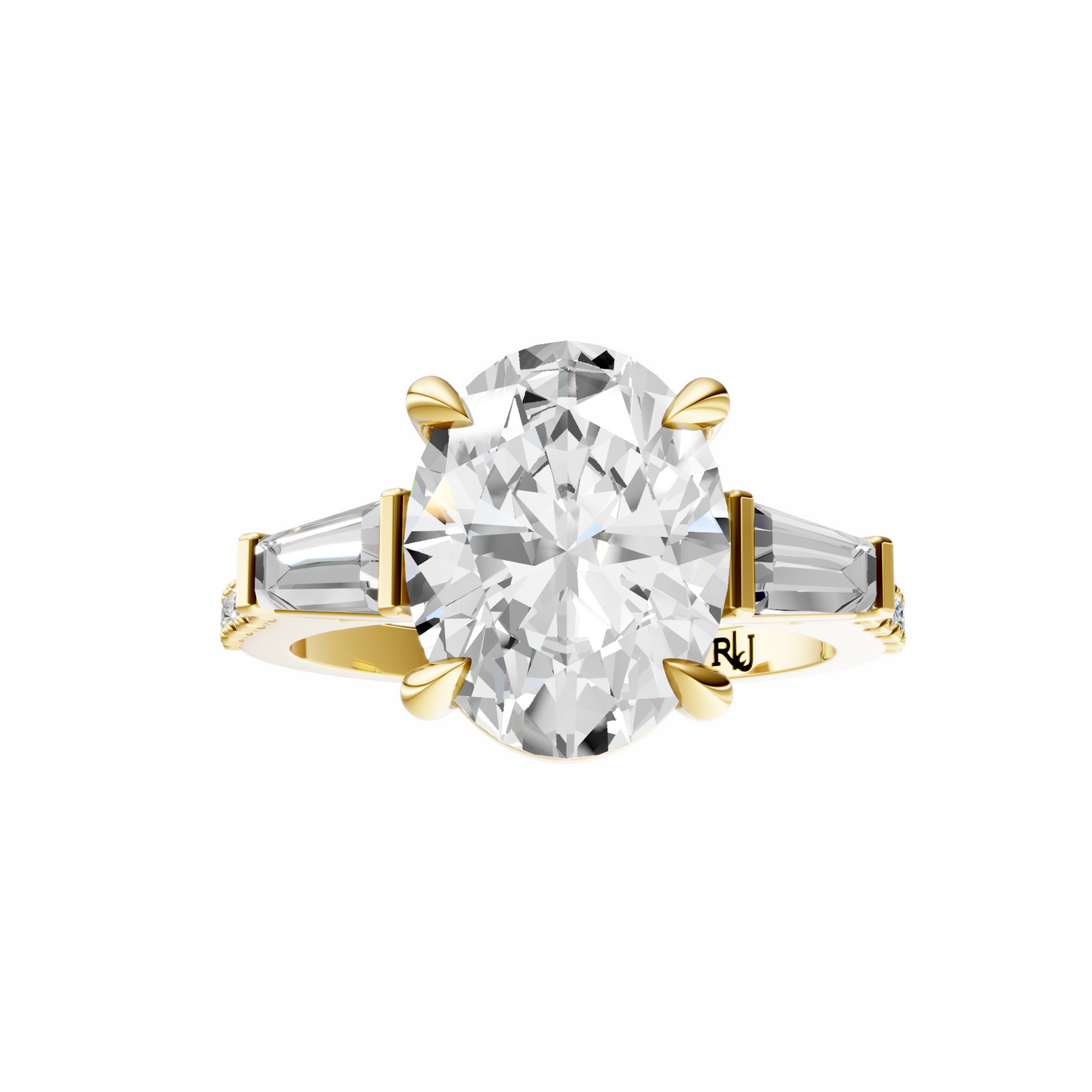Oval Accented Three Stone Tappered Baguettes Setting