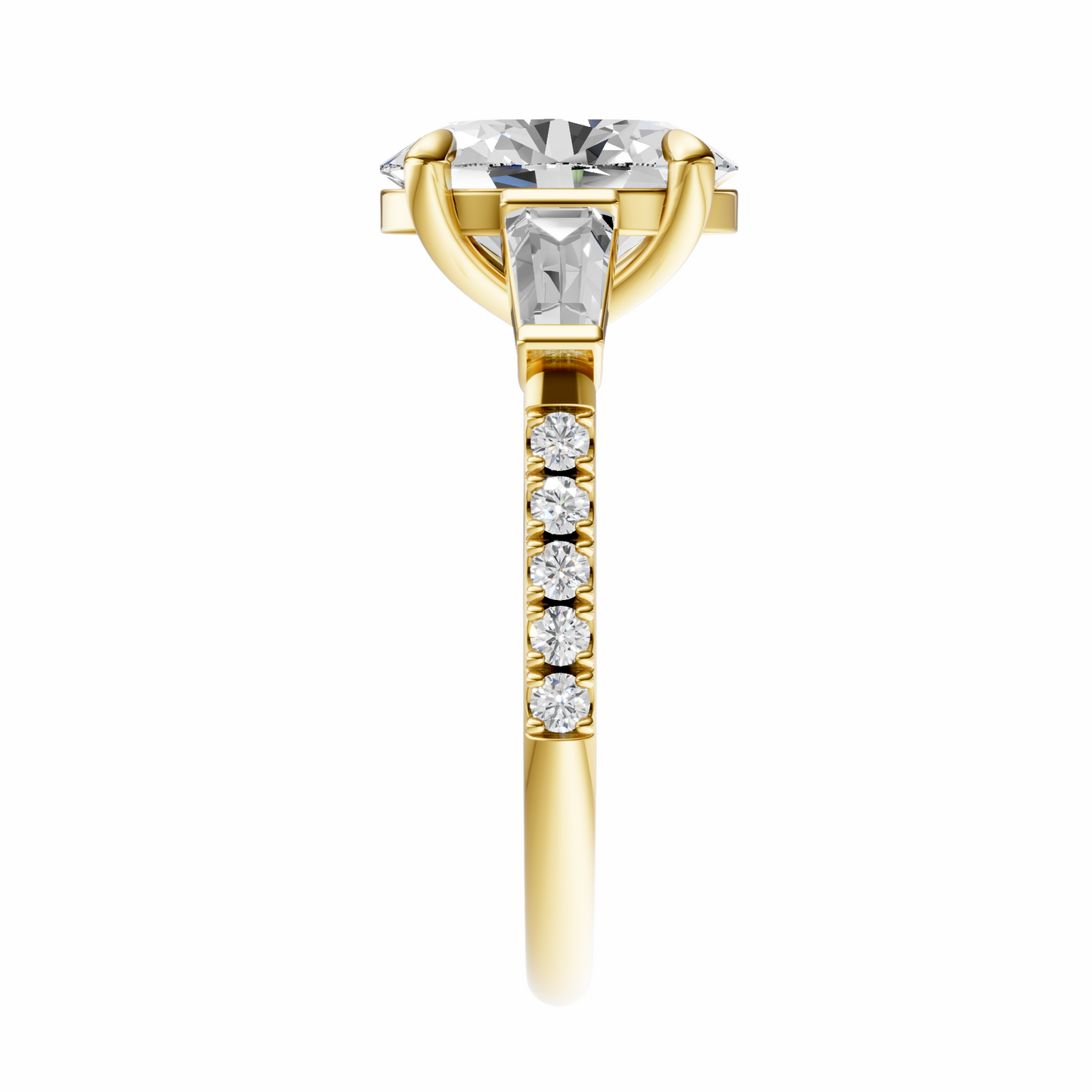Oval Accented Three Stone Tappered Baguettes Setting