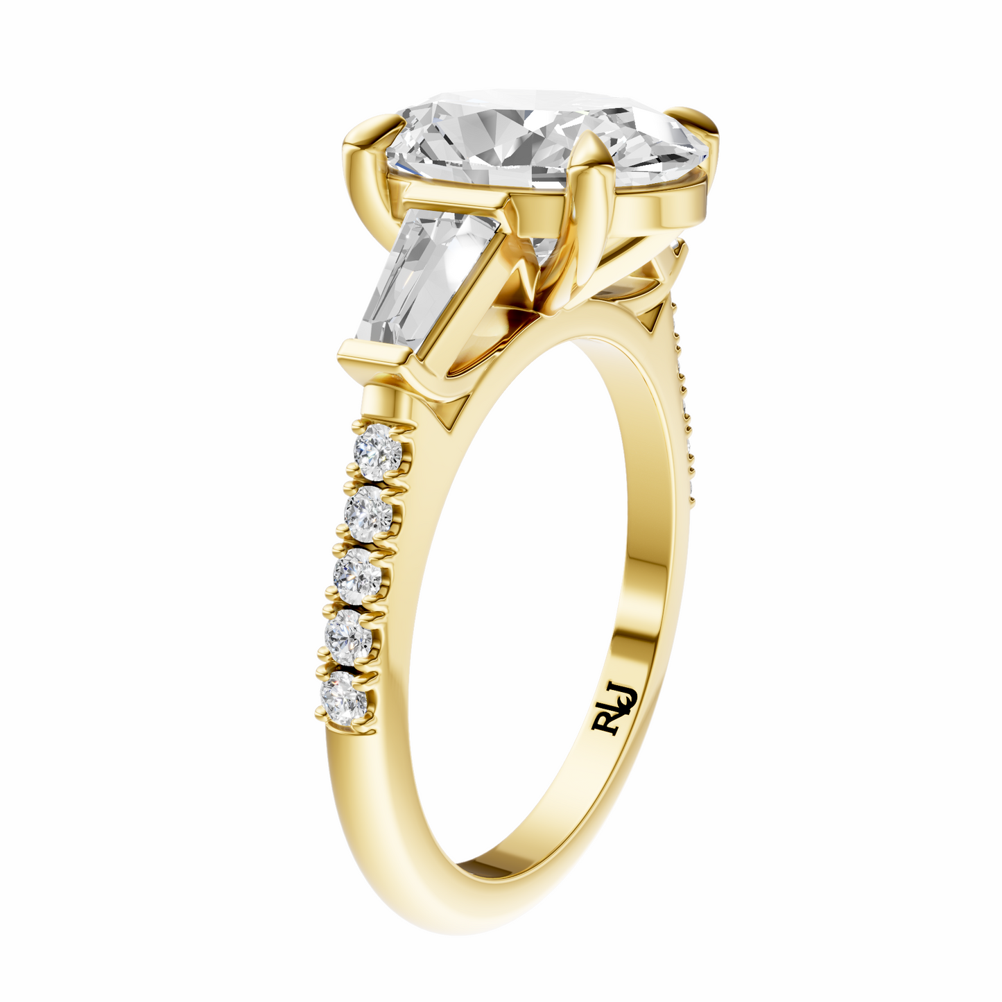 Oval Accented Three Stone Tappered Baguettes Setting
