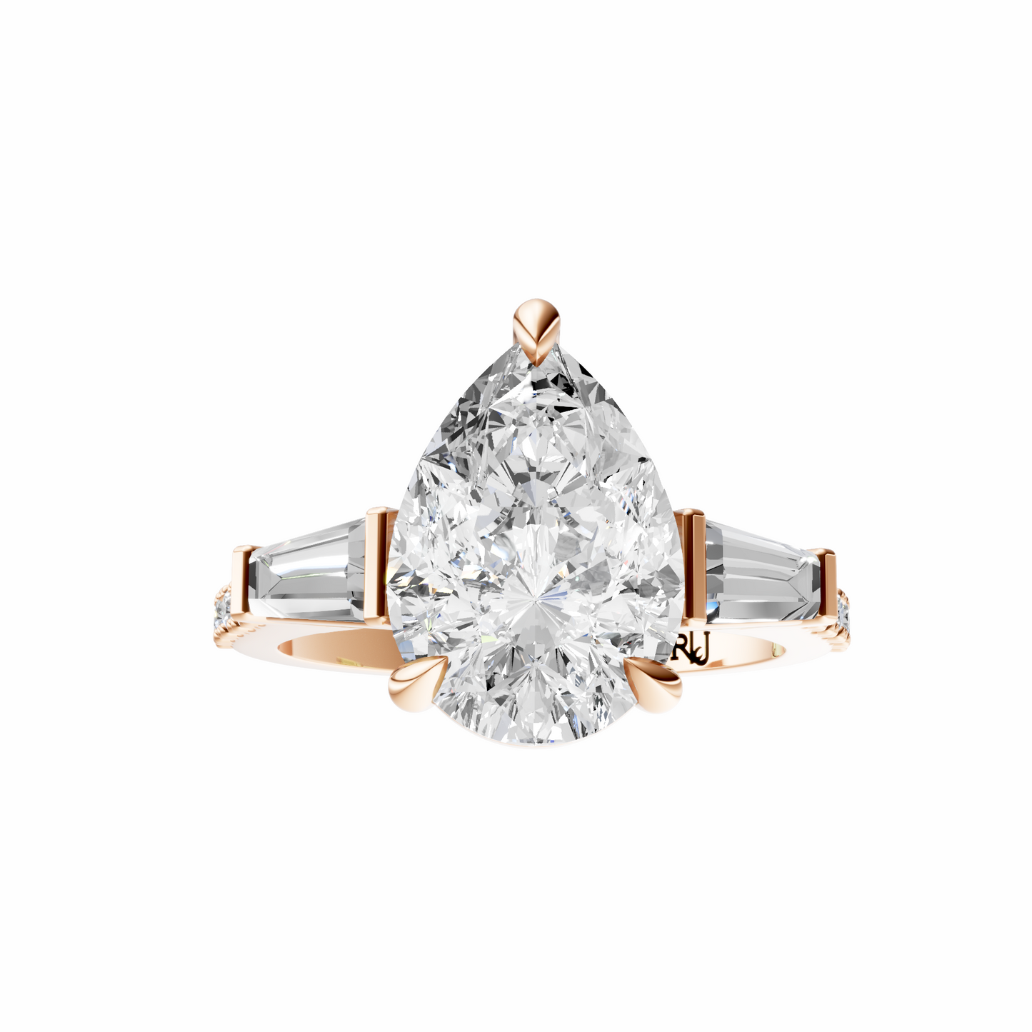 Pear Accented Three Stone Tappered Baguettes Setting