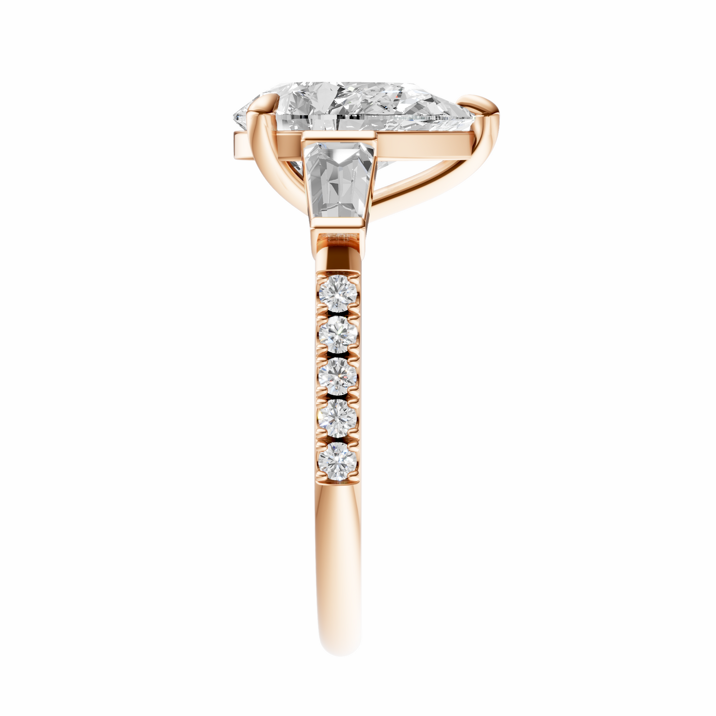 Pear Accented Three Stone Tappered Baguettes Setting