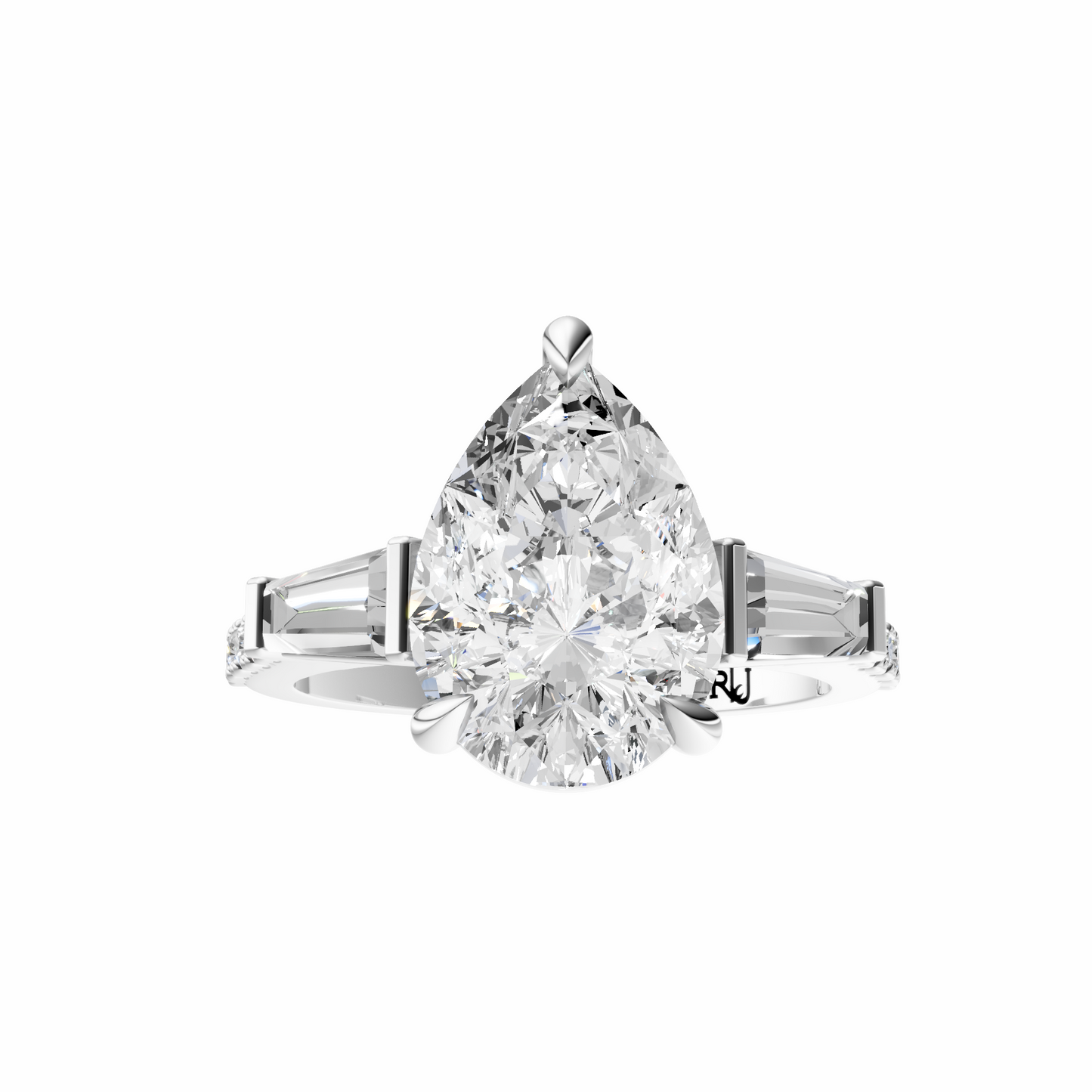 Pear Accented Three Stone Tappered Baguettes Setting