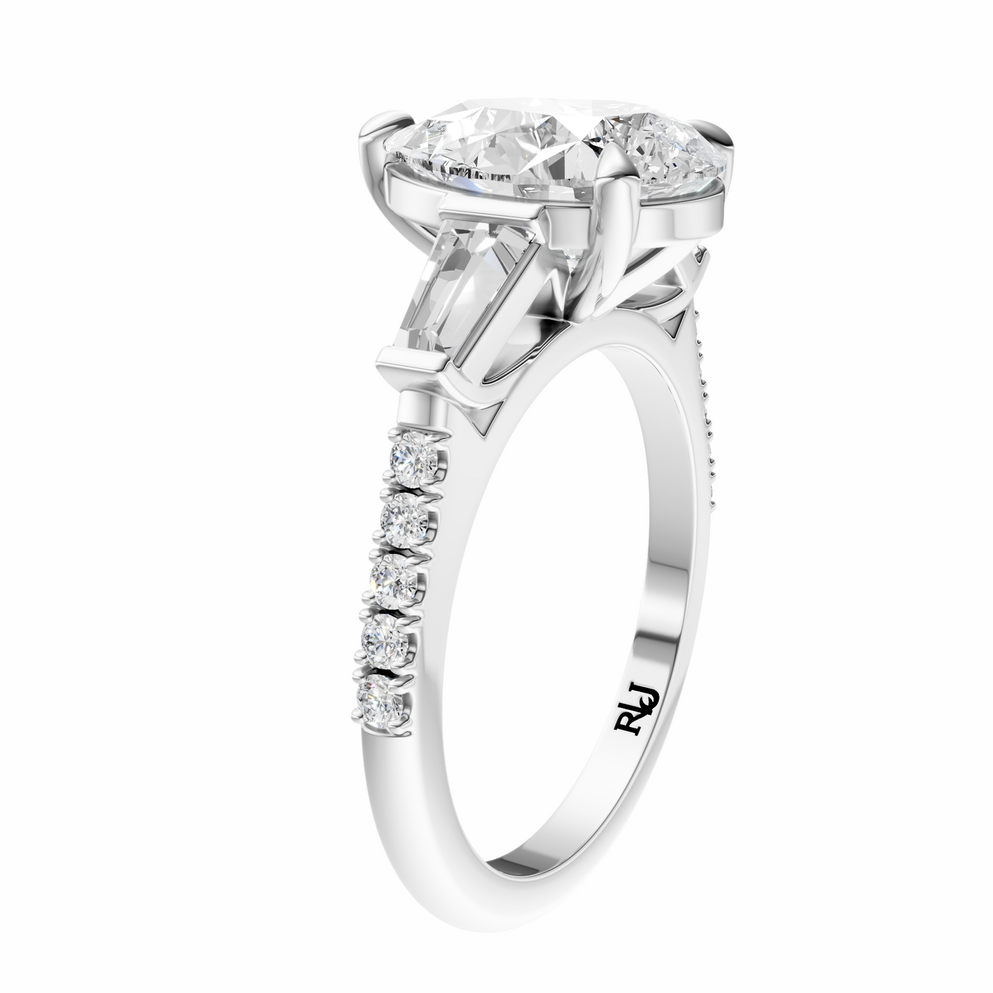Pear Accented Three Stone Tappered Baguettes Setting