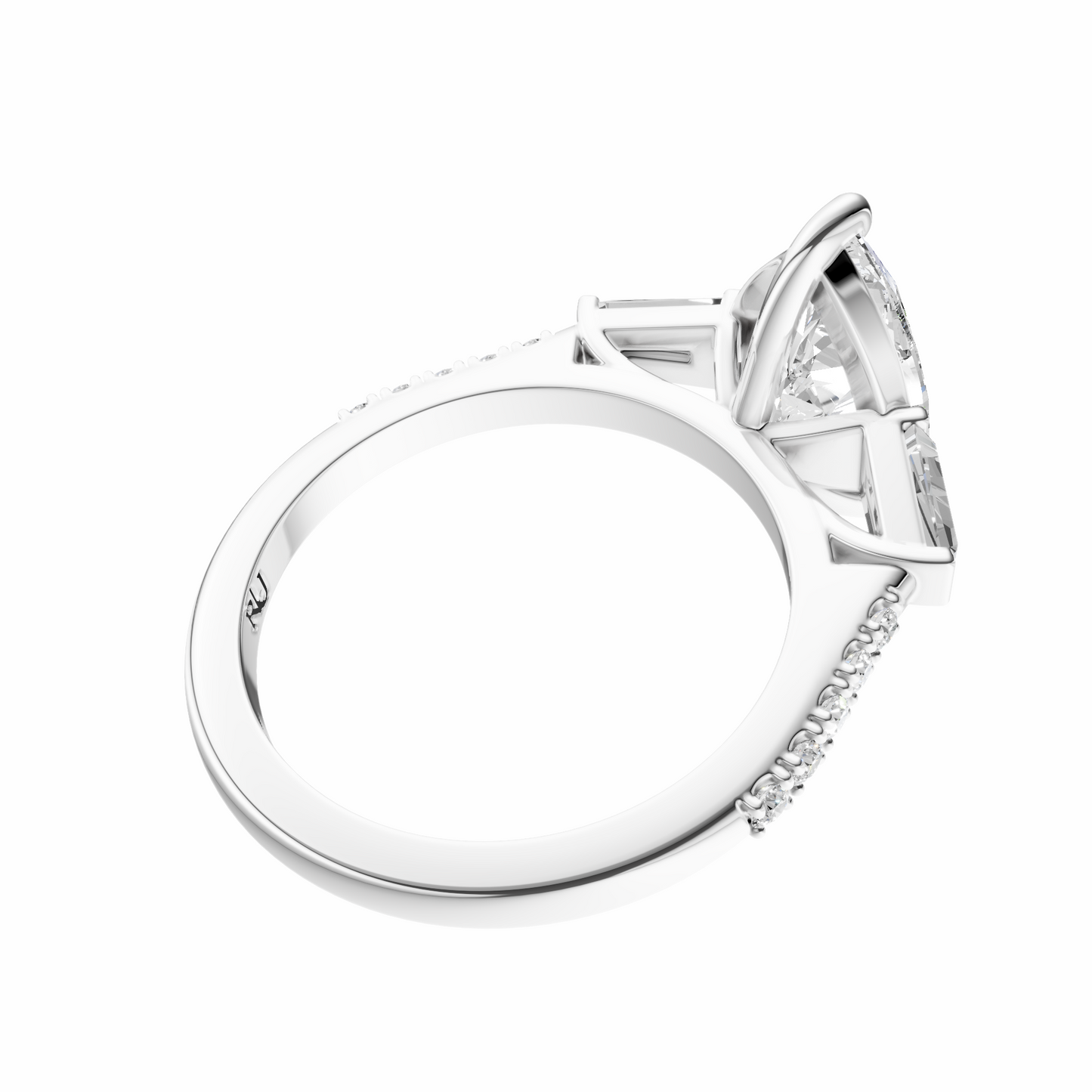 Pear Accented Three Stone Tappered Baguettes Setting