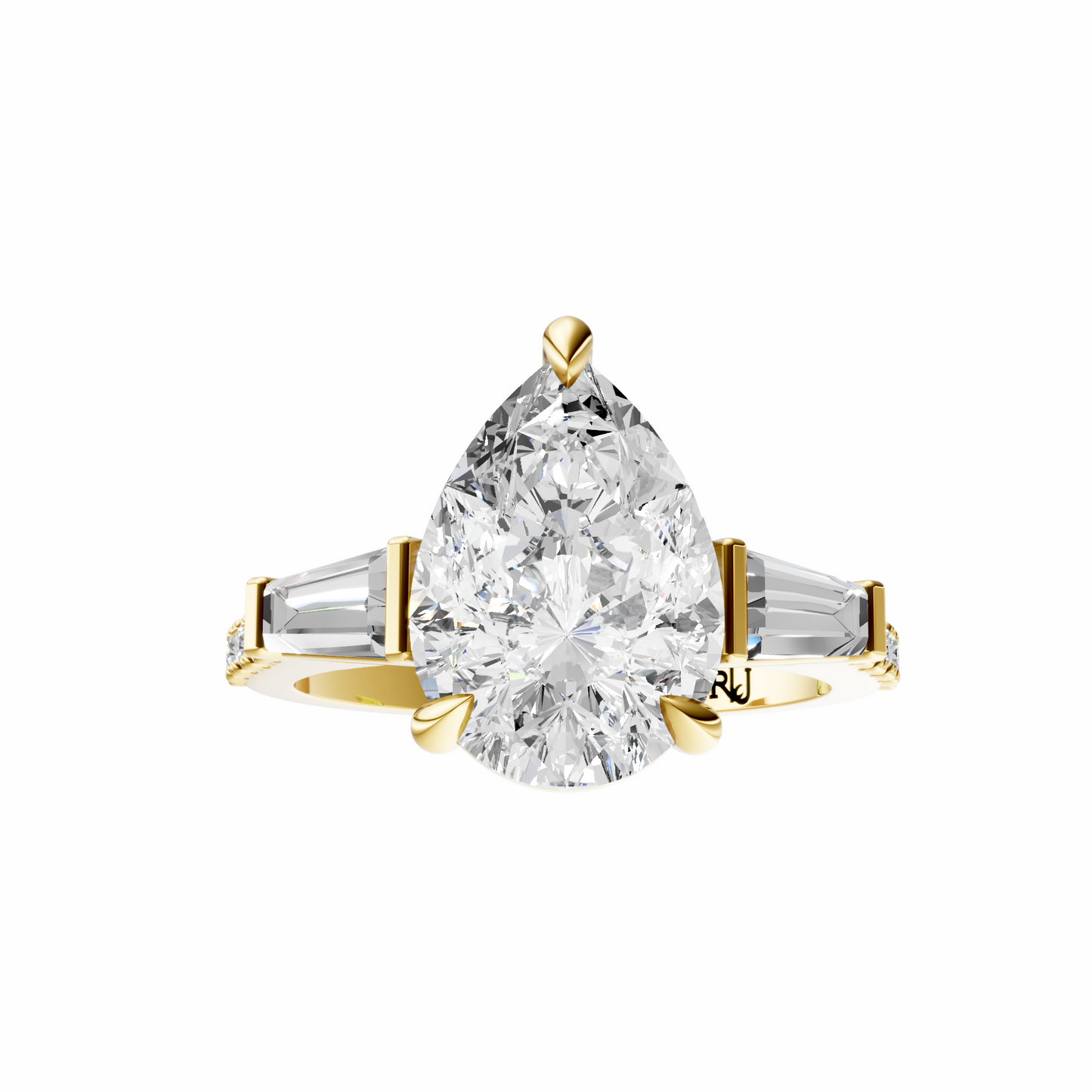 Pear Accented Three Stone Tappered Baguettes Setting