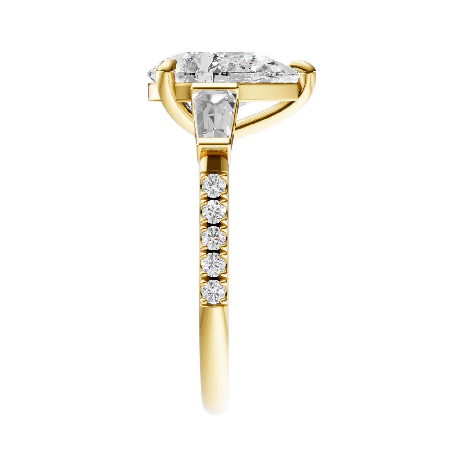 Pear Accented Three Stone Tappered Baguettes Setting