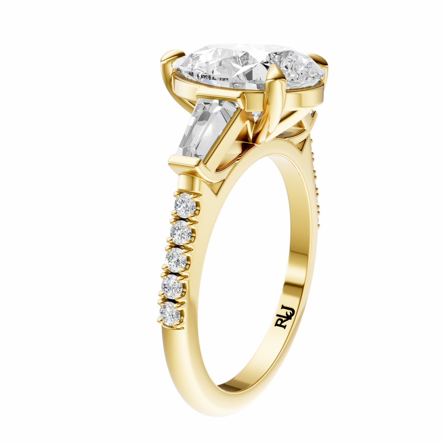 Pear Accented Three Stone Tappered Baguettes Setting
