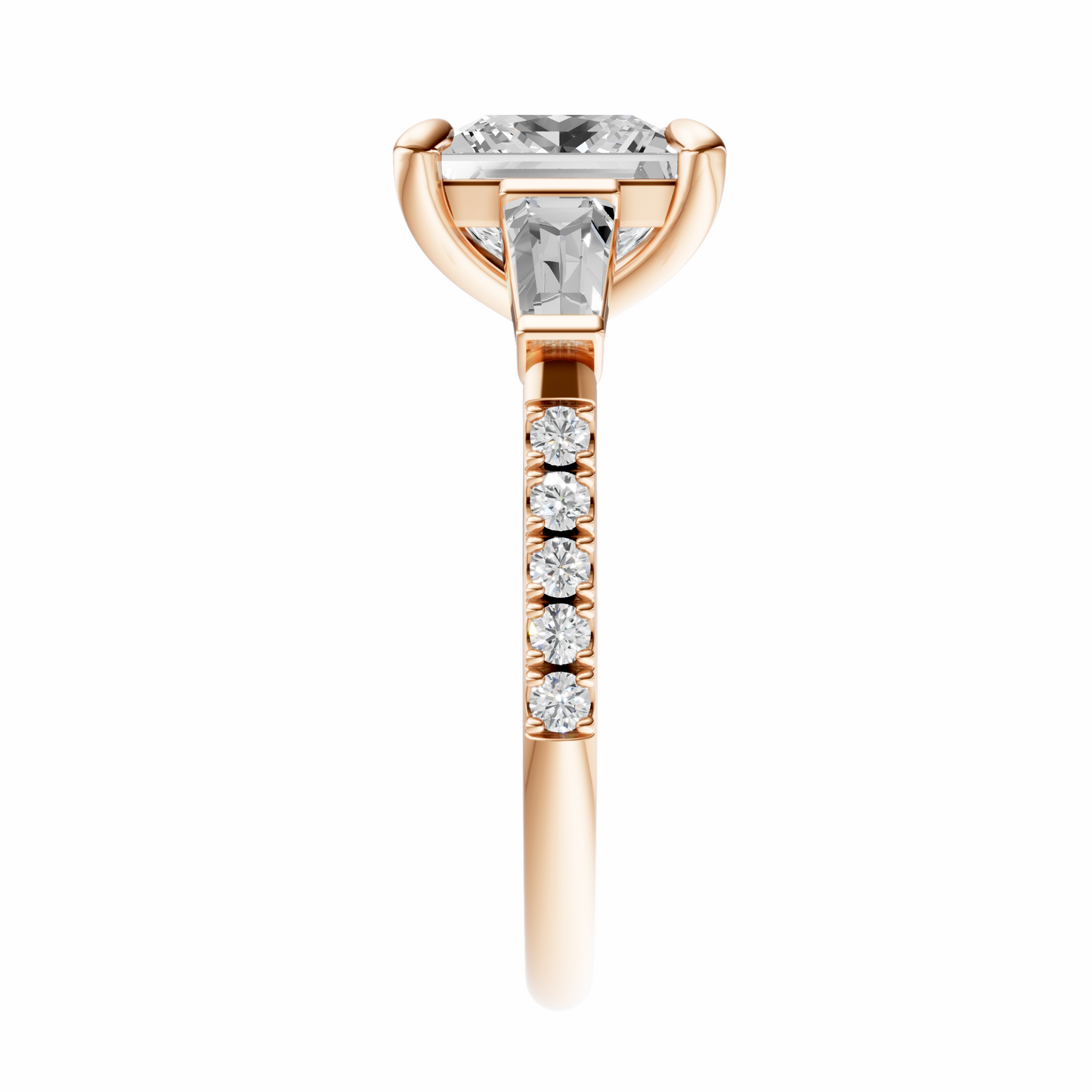 Princess Accented Three Stone Tappered Baguettes Setting
