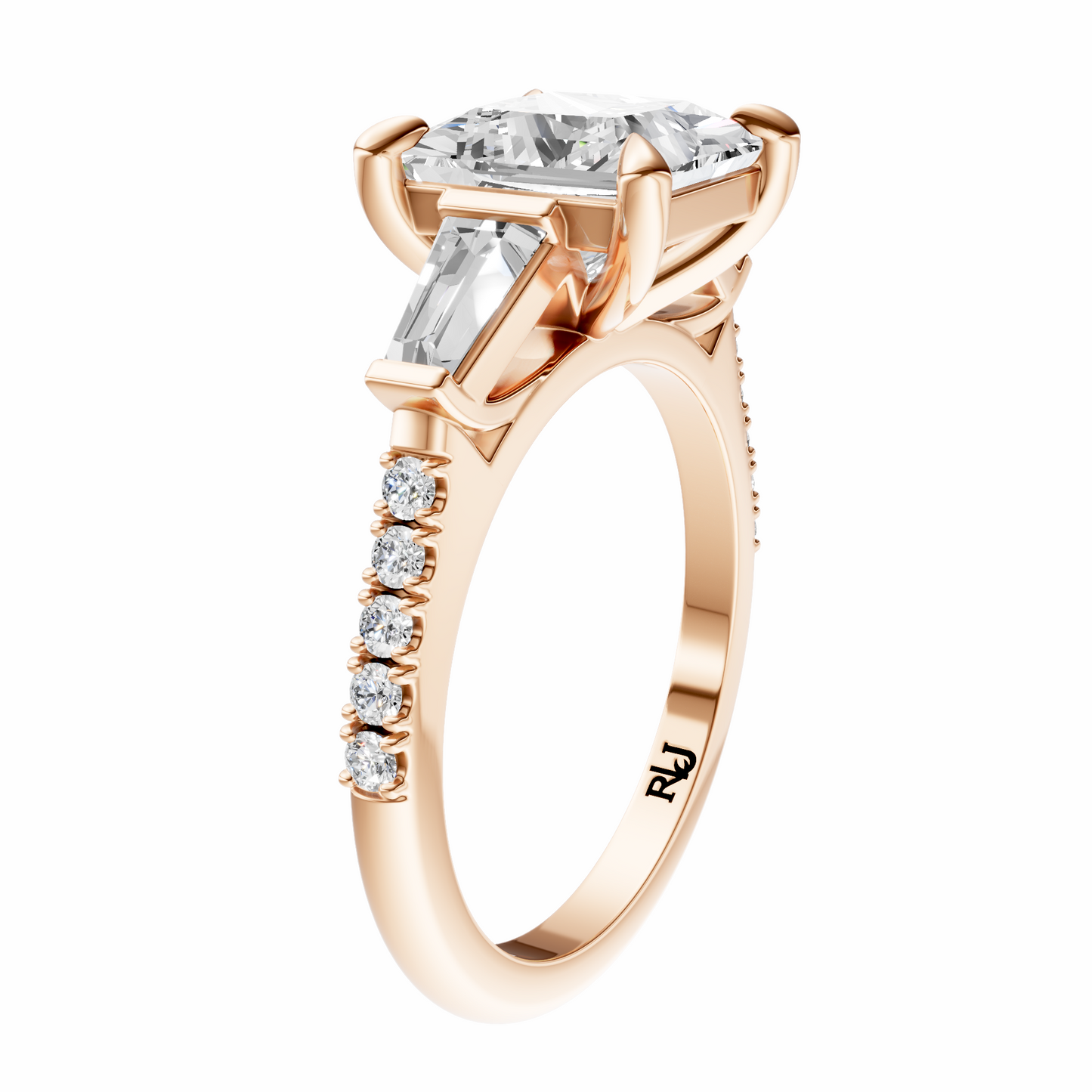Princess Accented Three Stone Tappered Baguettes Setting