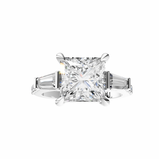Princess Accented Three Stone Tapered Baguettes Setting