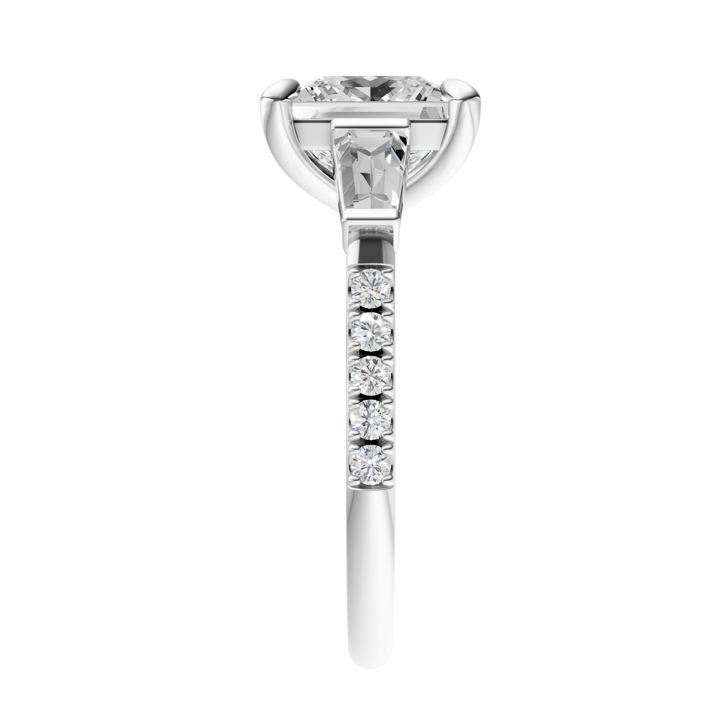 Princess Accented Three Stone Tappered Baguettes Setting