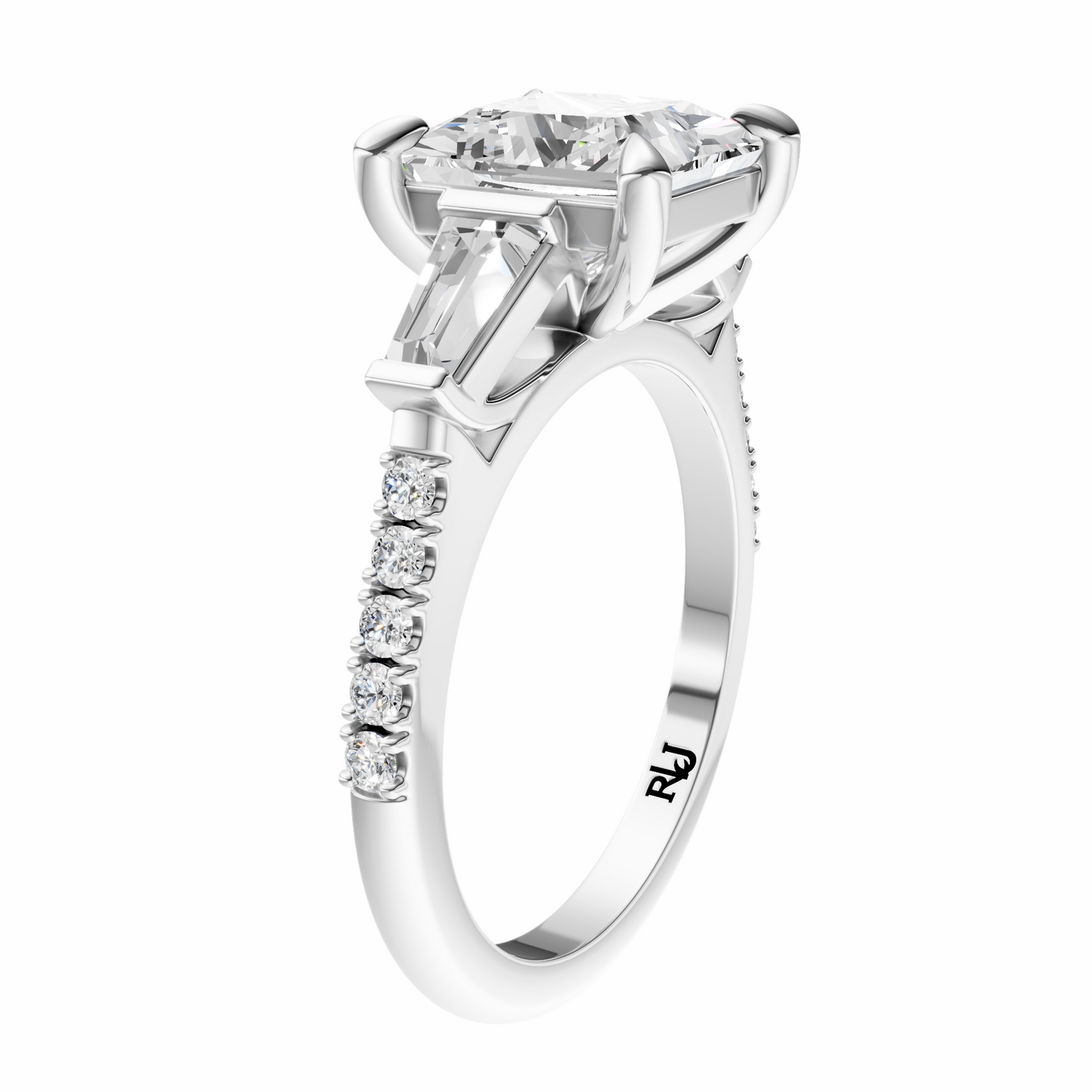 Princess Accented Three Stone Tappered Baguettes Setting