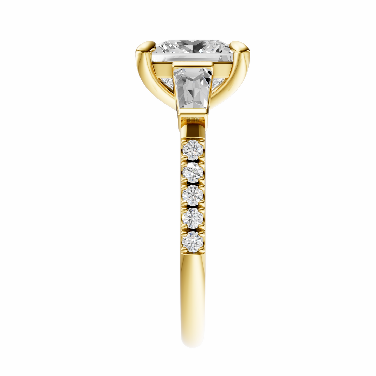 Princess Accented Three Stone Tappered Baguettes Setting