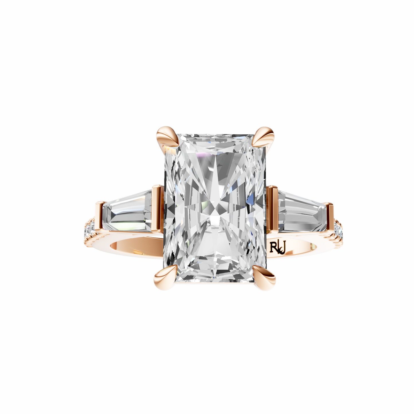 Radiant Accented Three Stone Tappered Baguettes Setting