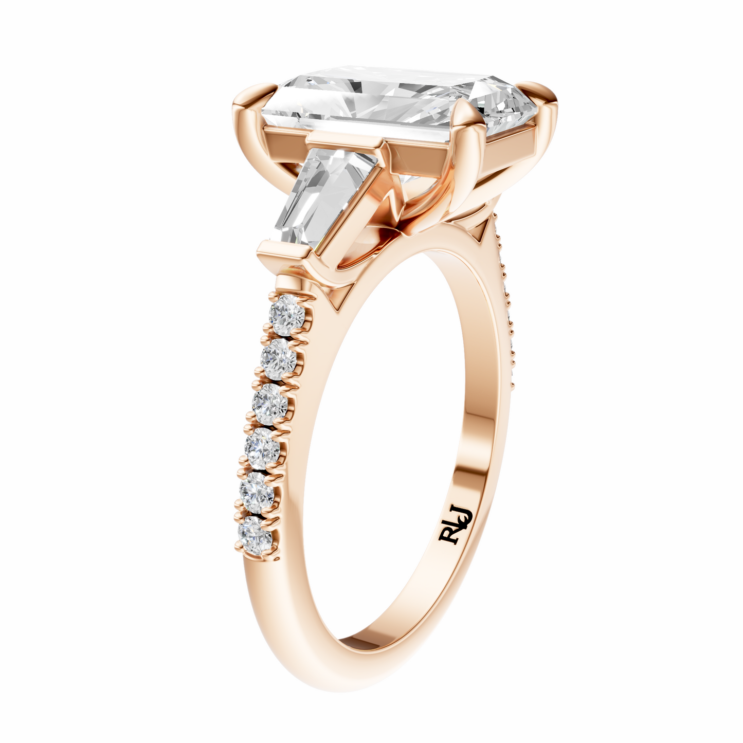 Radiant Accented Three Stone Tappered Baguettes Setting