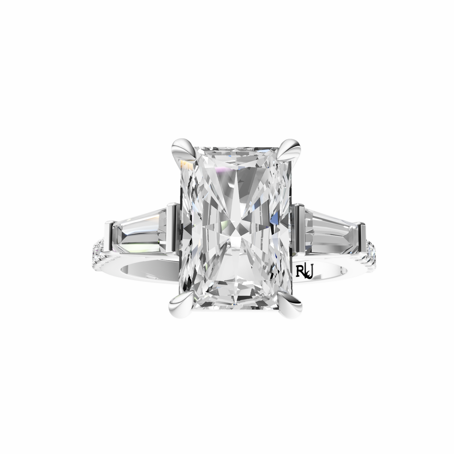 Radiant Accented Three Stone Tappered Baguettes Setting