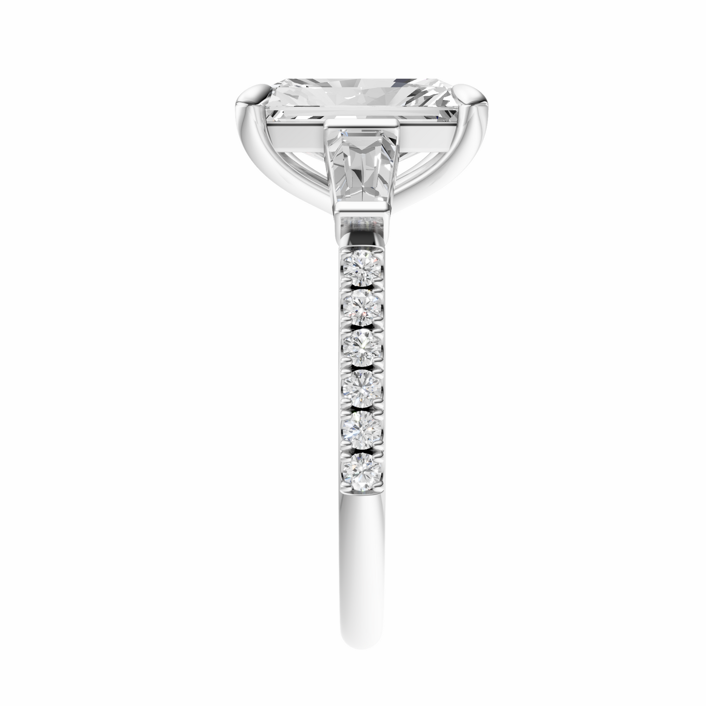 Radiant Accented Three Stone Tappered Baguettes Setting