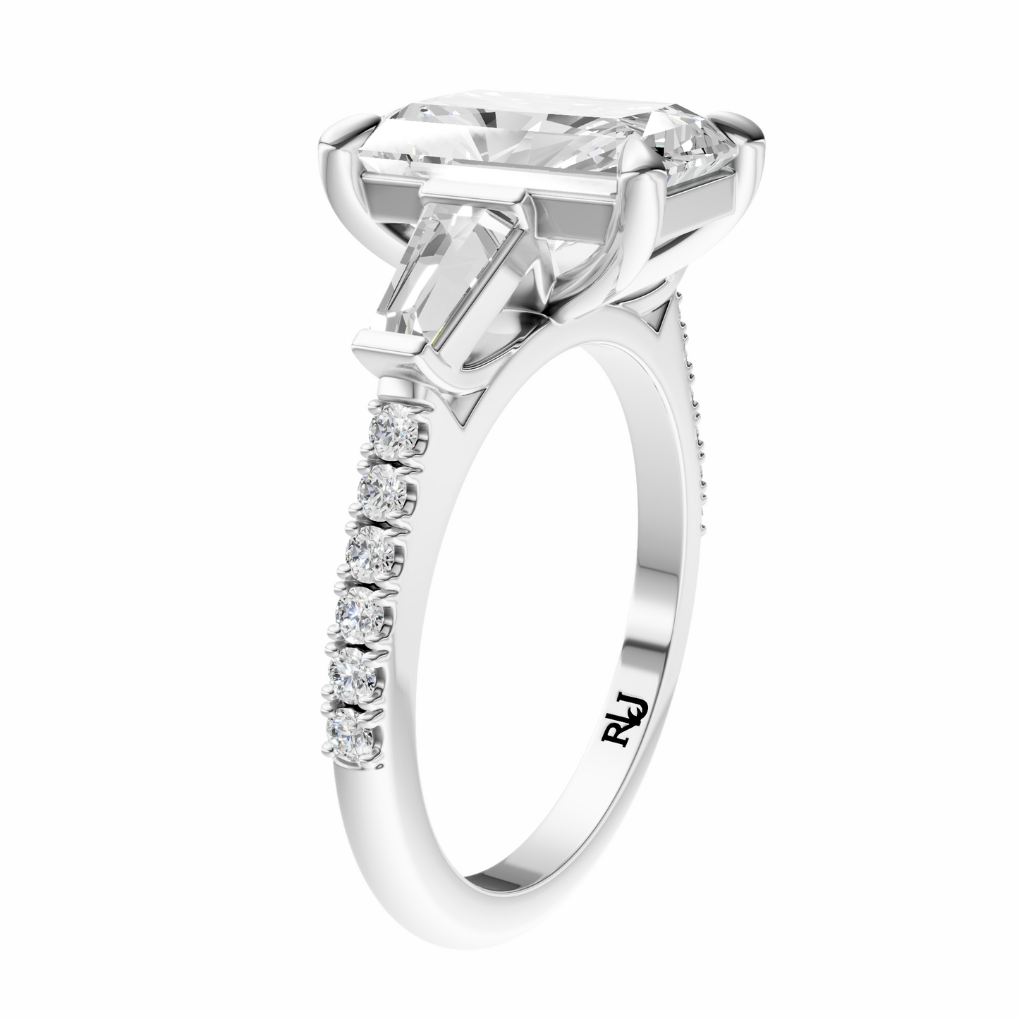 Radiant Accented Three Stone Tappered Baguettes Setting