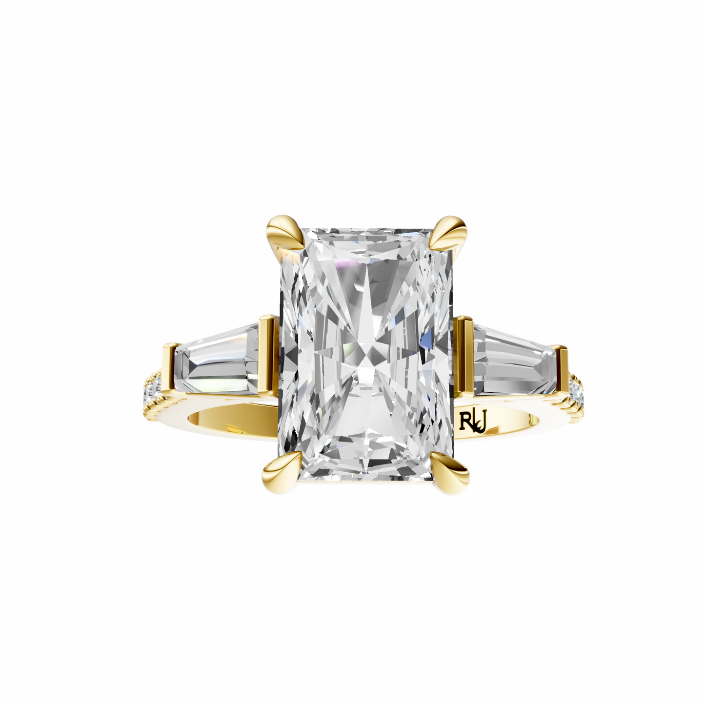 Radiant Accented Three Stone Tappered Baguettes Setting