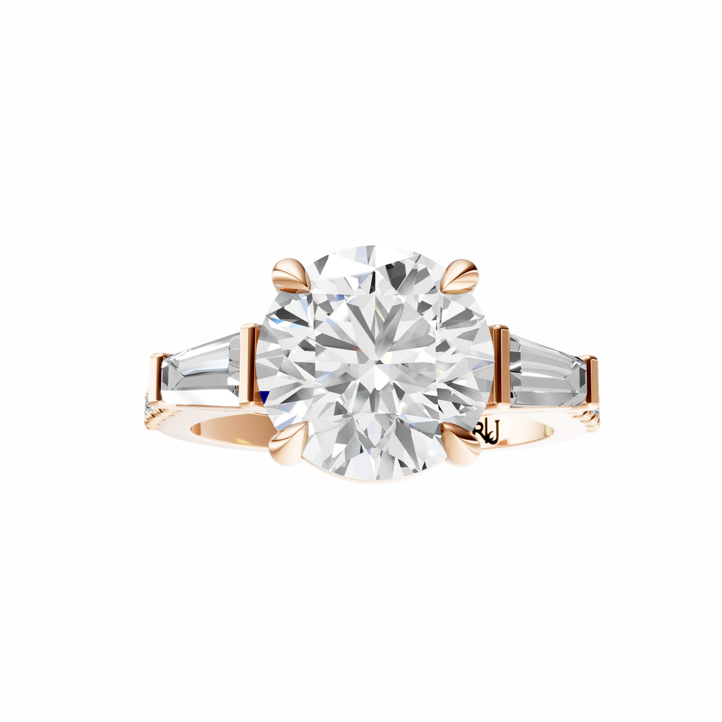 Round Accented Three Stone Tappered Baguettes Setting
