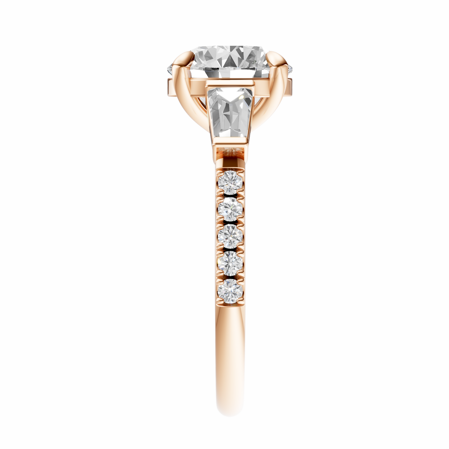 Round Accented Three Stone Tappered Baguettes Setting