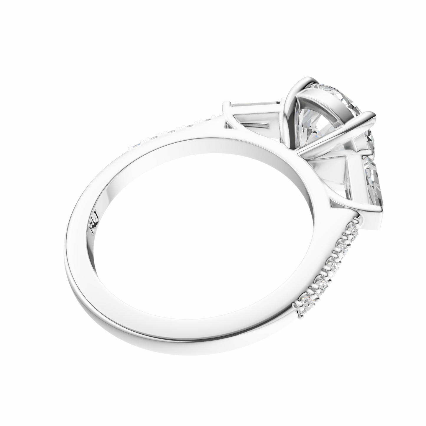 Round Accented Three Stone Tappered Baguettes Setting