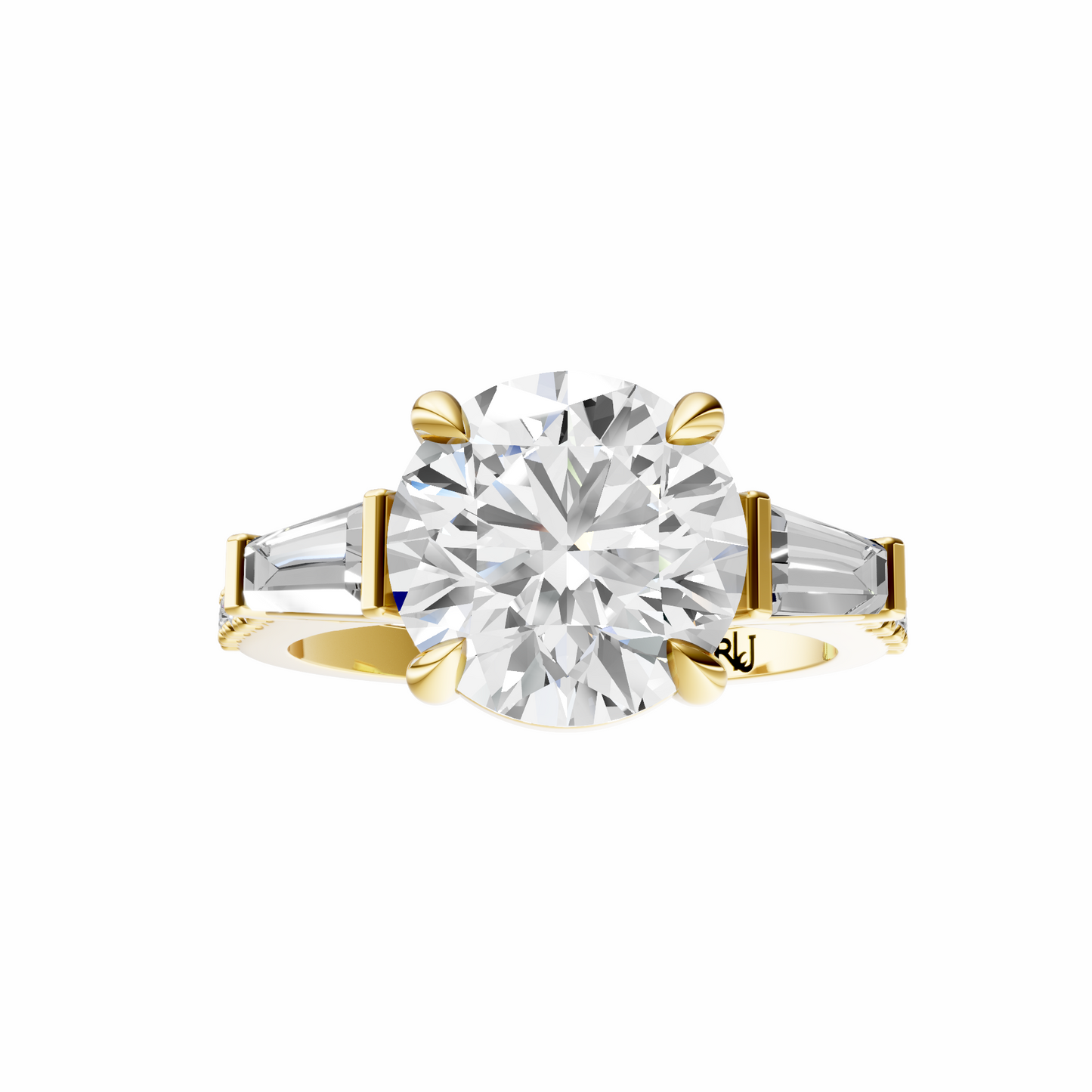 Round Accented Three Stone Tappered Baguettes Setting