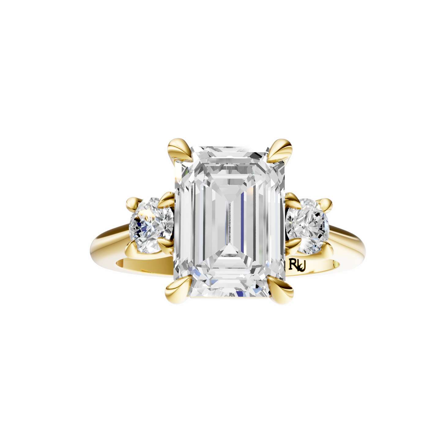 Emerald Three Stone Round Solitaire Setting