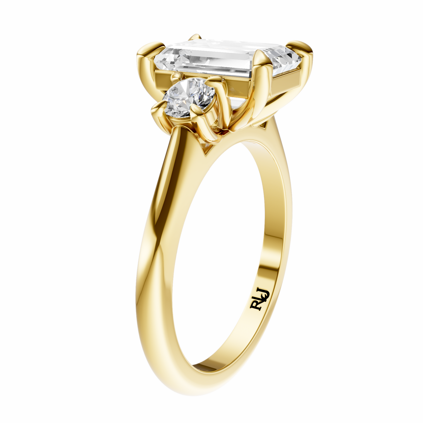 Emerald Three Stone Round Solitaire Setting