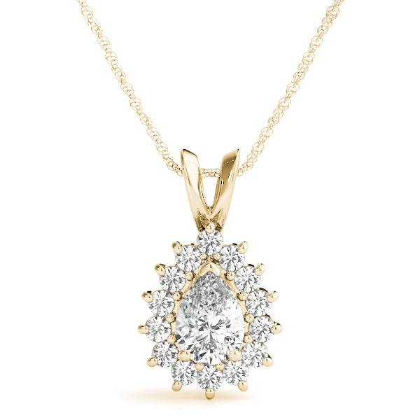 Pear Flared Halo Accented Lab Diamond Necklace