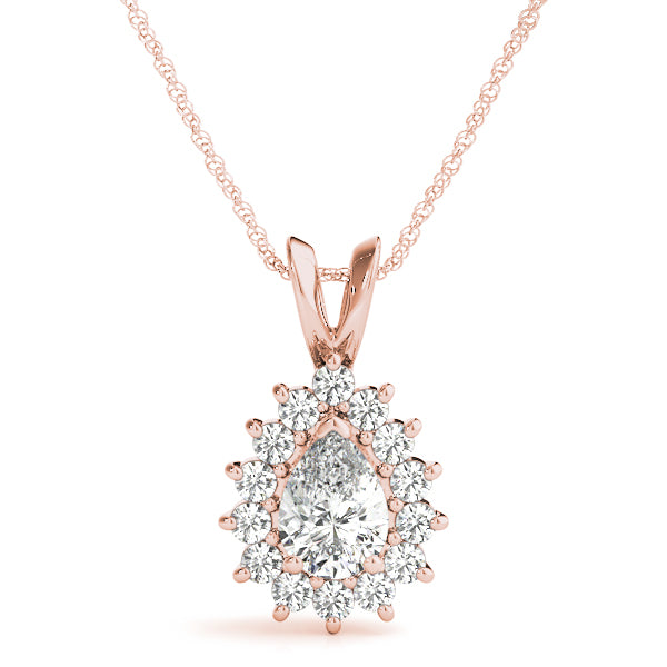 Pear Flared Halo Accented Lab Diamond Necklace