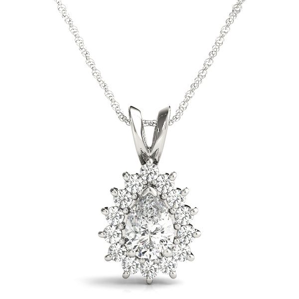 Pear Flared Halo Accented Lab Diamond Necklace