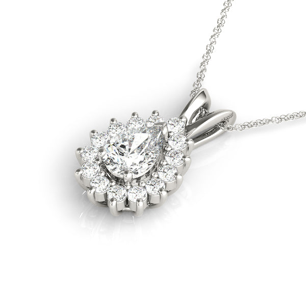 Pear Flared Halo Accented Lab Diamond Necklace