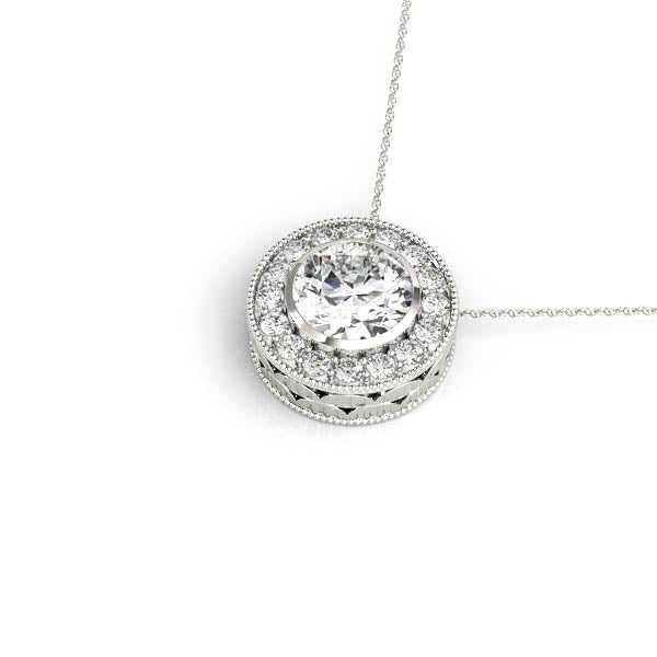 Round Halo Accented Floating Lab Diamond Necklace