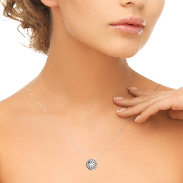 Round Halo Accented Floating Lab Diamond Necklace
