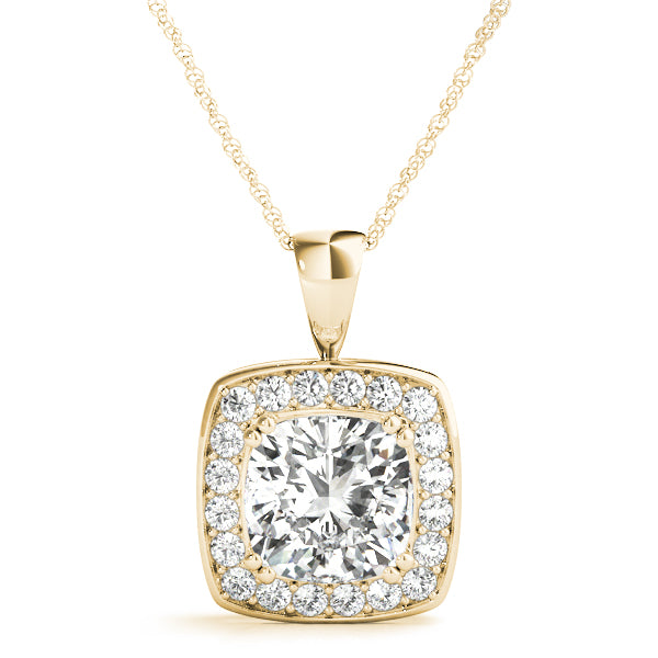 Cushion Halo Straight-Edge Lab Diamond Necklace