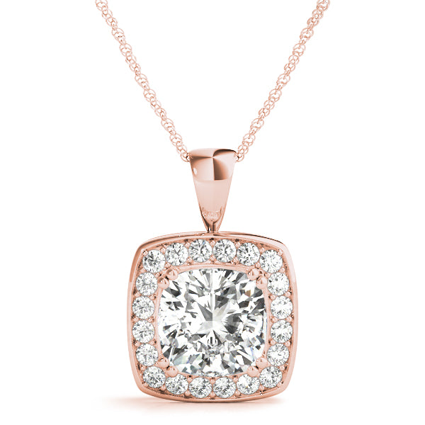 Cushion Halo Straight-Edge Lab Diamond Necklace