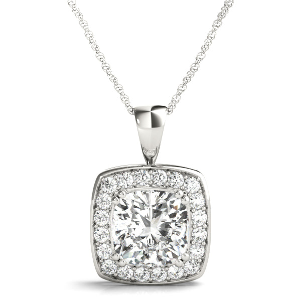 Cushion Halo Straight-Edge Lab Diamond Necklace