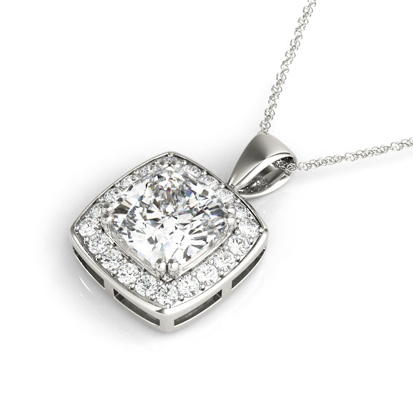 Cushion Halo Straight-Edge Lab Diamond Necklace