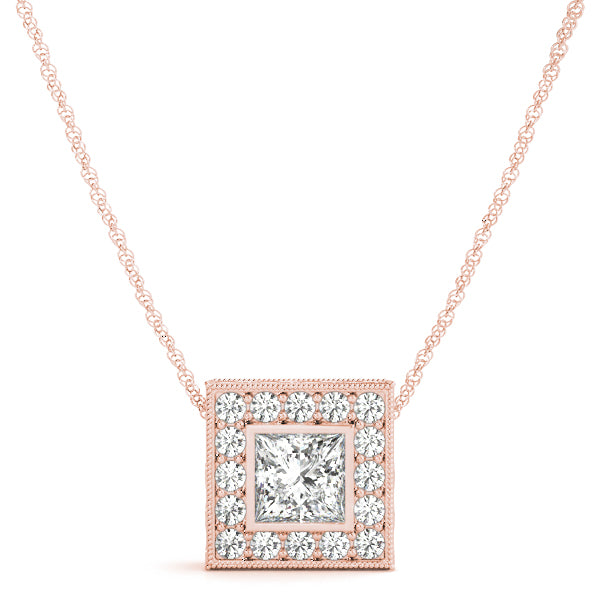 Princess Halo Accented Floating Lab Diamond Necklace