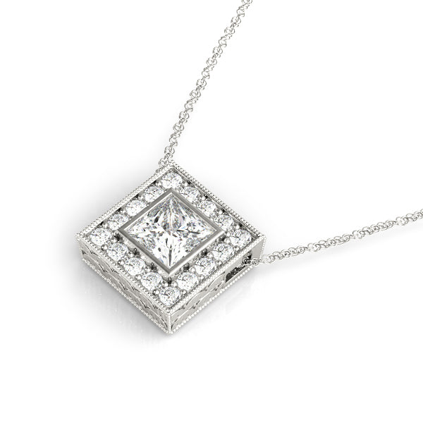 Princess Halo Accented Floating Lab Diamond Necklace