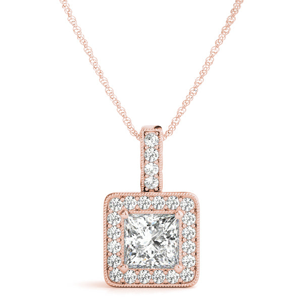 Princess Halo Accented Straight-Edge Lab Diamond Necklace