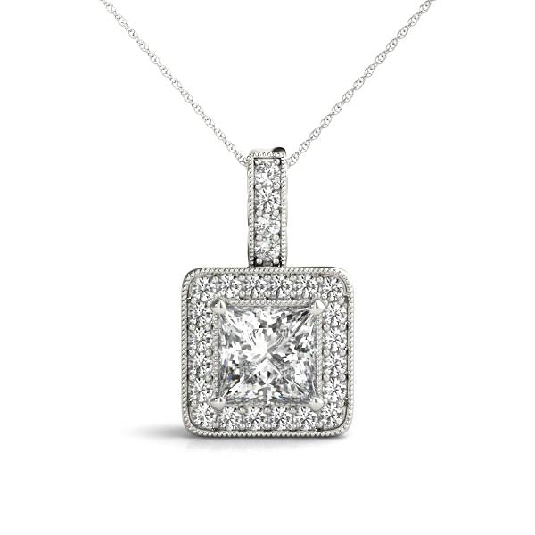 Princess Halo Accented Straight-Edge Lab Diamond Necklace