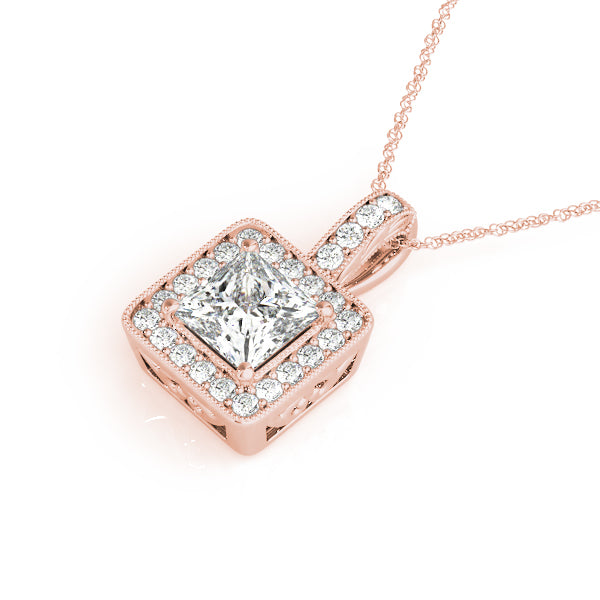 Princess Halo Accented Straight-Edge Lab Diamond Necklace